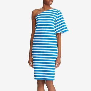 Lauren One shoulder stripped cotton dress